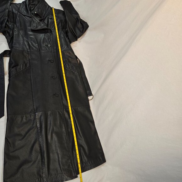 G-III Whimsigoth Grunge Fairy Mystery Black Leather Trench Coat Size M LIKE NEW! - Picture 12 of 16